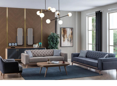 Luxury Modern Living room Set 4 pieces. 4 Seater Armchair Coffee table Wood Furniture